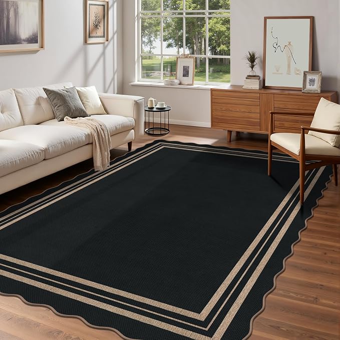 Scalloped Easy Jute Outdoor 8x10 Area Rug, Washable Outdoor Patio Rug, - Image 7