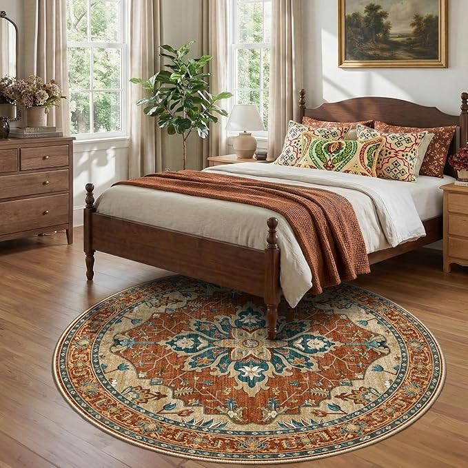 RELEANY Area Rugs Round 7ft Washable Non-Slip, Floral Vintage Distress - Image 2
