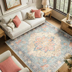 RELEANY Area Rugs Square 6ft Washable Non-Slip, Floral Vintage Distress by RELEANY