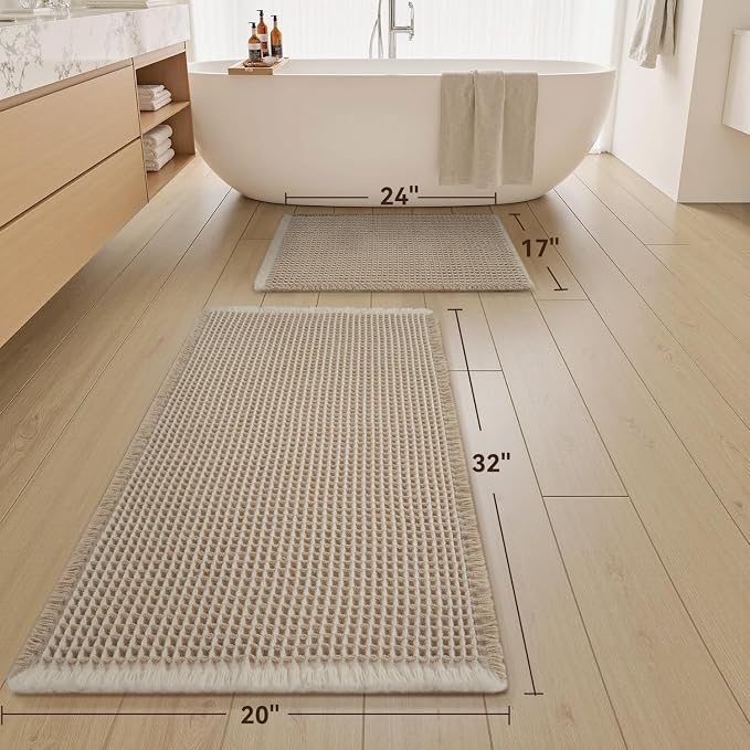 AMOAMI Waffle Bath Mats for Bathroom Bathroom Rugs Set of 2 Waffle Bathroom Mat - Image 2