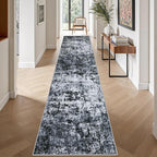 2.6'x14' Runner Rug Washable Rug: Modern Abstract Soft Thin Runner Rug Black - Image 4