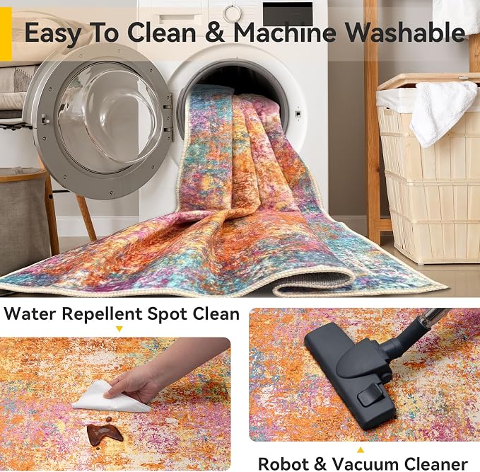 RELEANY Washable Area Rugs 6'x9' Non-Slip Modern Abstract Soft - Image 6
