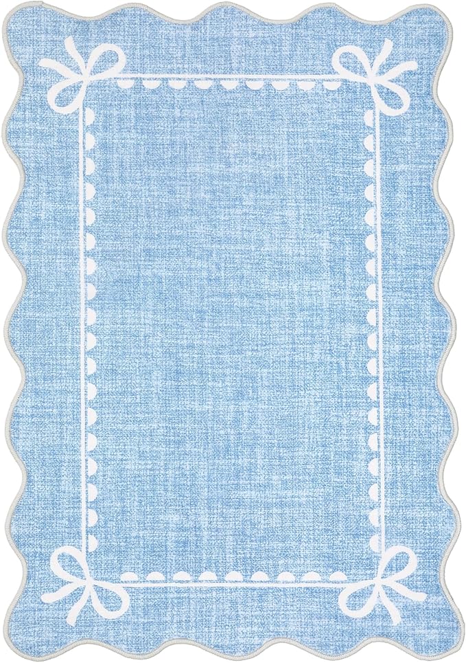 GarveeHome Scalloped Bow Rug for Kitchen Floor, Solid Blue Rug for Dorm - Image 5