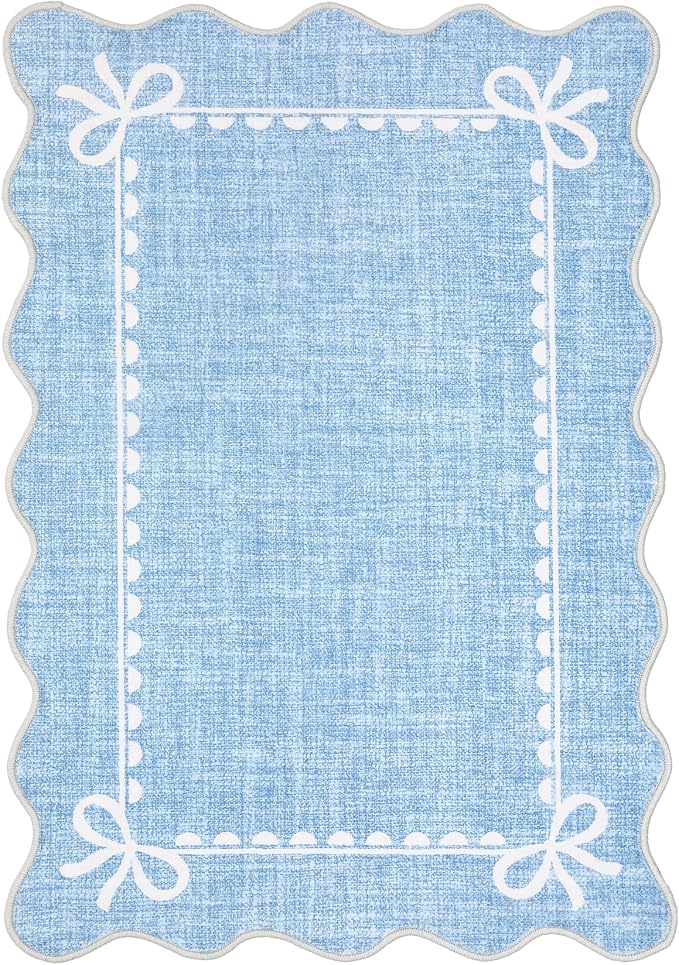 GarveeHome Scalloped Bow Rug for Living Room, Solid Blue Rug for Dorm, Washable - Image 4