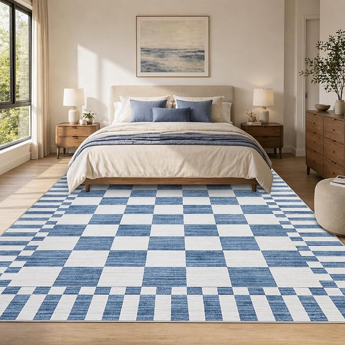 GarveeHome 8×10 Area Rugs for Living Room, Dark Blue Checkered Rug，Modern - Image 3