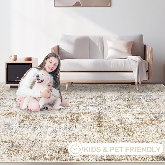 Area Rugs 9x12 Living Room: Washable Rug Modern Abstract Large Rugs Soft Non - Image 7