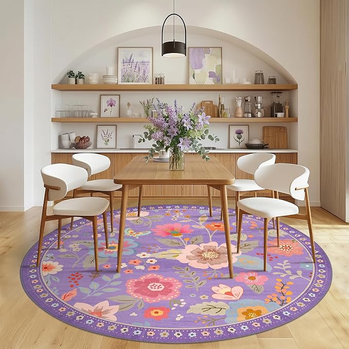 RELEANY Floral 8ft Area Rugs Washable Print Boho Cute Carpet Non Slip Flower - Image 3