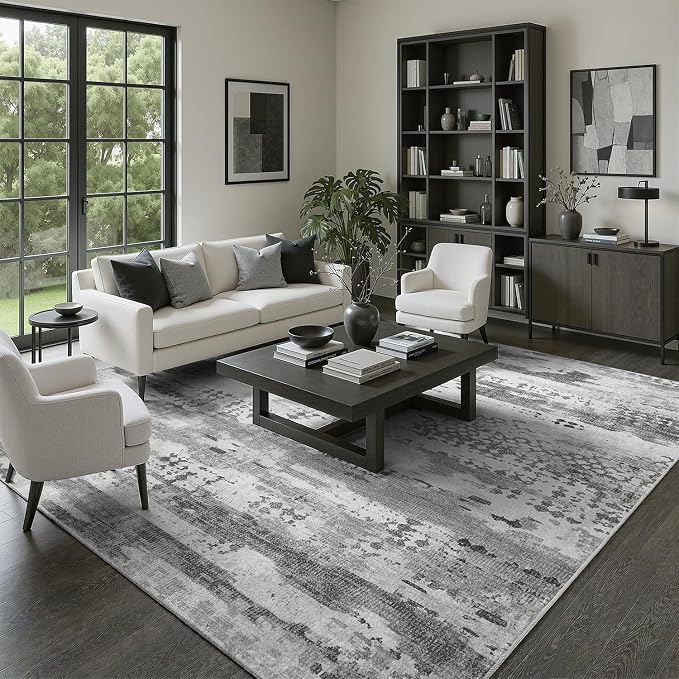 DCX Abstract Area Rug 8x10, Washable Gray Modern Rug - Image 2