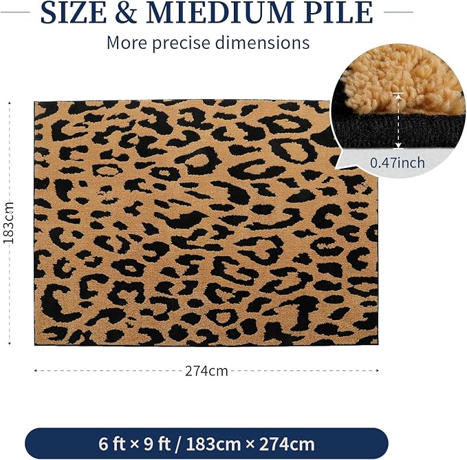 YIHOUSE 6×9 Ft Leopard Area Rugs, Washable High-Low Pile Plush Soft Rug - Image 2