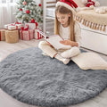 OLANLY Light Grey Round Rugs for Bedroom by OLANLY