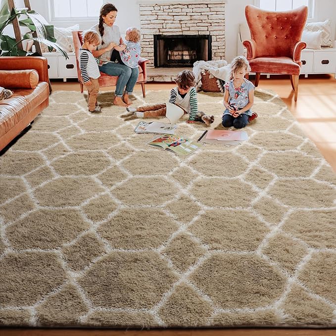 ONASAR Living Room Area Rug 6x9, Large Beige and White Geometric Floor Rugs - Image 9