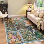 LIVEBOX 5x7 Washable Rug for Living Room, Soft Patchwork Dark Brown Rugs for by LIVEBOX