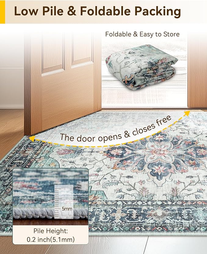 RELEANY Area Rugs Small 2'x4' Washable Non-Slip, Floral Vintage Distress - Image 5