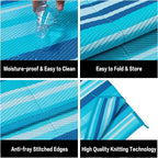 Outdoor Plastic Straw Rug Waterproof Patio 6x9 Blue Teal Stripe Mat - Image 7