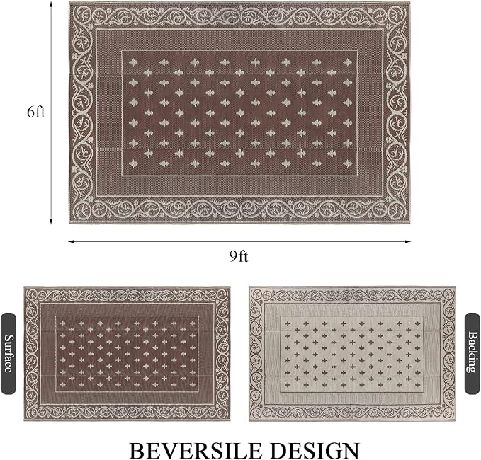 Pauwer Waterproof Outdoor Rug 6x9, Reversible Plastic Straw Patio Camping Rug - Image 2
