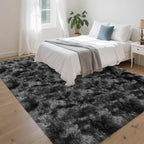 Soft Fluffy Plush Area Rug for Bedroom Living Room, 5x8 Tie-Dyed Grey and Black - Image 3