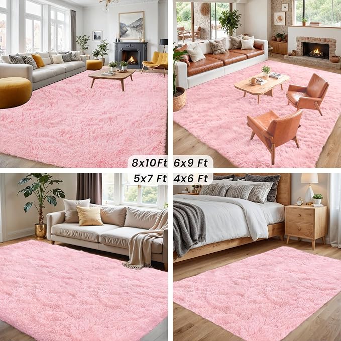 2x6 Bedside Area Rugs for Bedroom: Soft Fluffy Shag Pink Rug for Hallway - Image 6