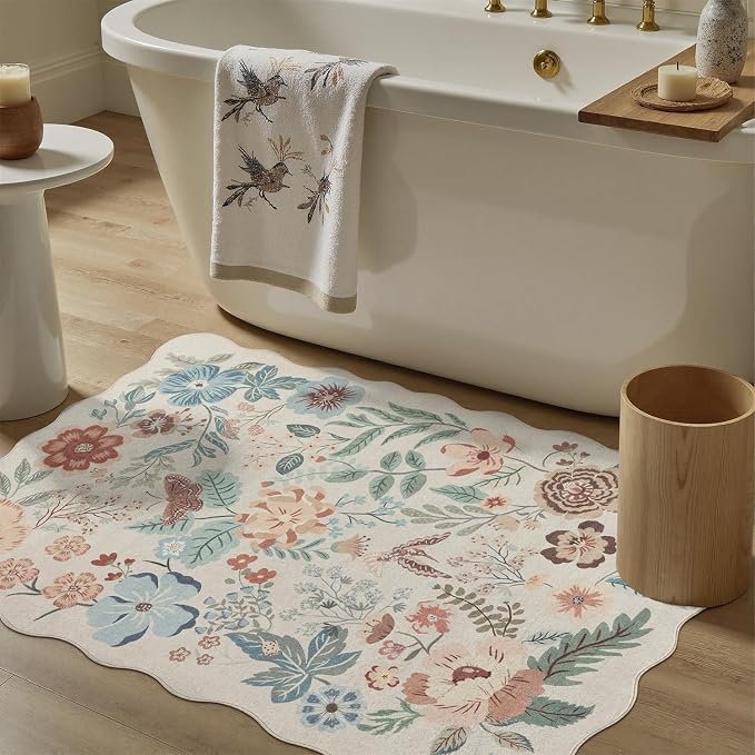 DCX Beige Floral Rug 3x5, Washable Beige Rug - Image 2