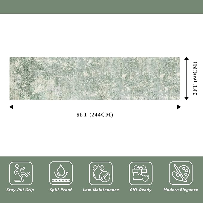 2x8 Washable Hallway Runner Rug – Non-Slip Modern Abstract Neutral Low-Pile - Image 2