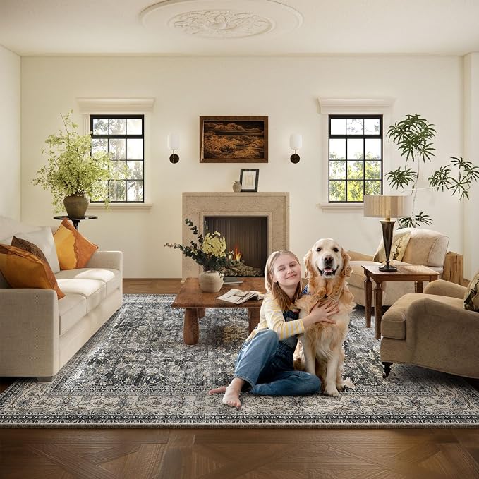 Machine Washable Rugs for Living room: 8x10 bedroom Rug Vintage Boho Area Rug - Image 6