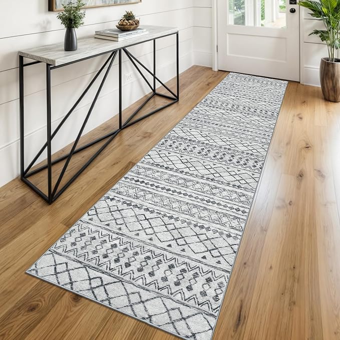 KUTA Boho Runners for Hallways 2x8 Grey Moroccan Washable Runner Rug Non-Slip by KUTA