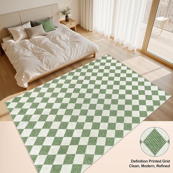 Checkered Washable Rug 6x9, Soft Non-Slip Farmhouse Area Rug - Image 2