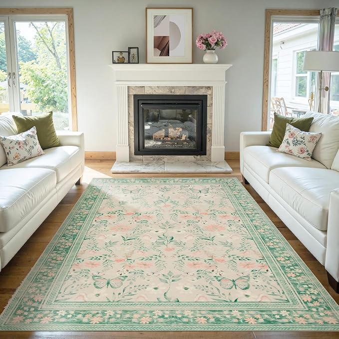 Rugxara Floral Rug for Living Room Bedroom, 8x10 Washable Rug, Large Non Slip - Image 3