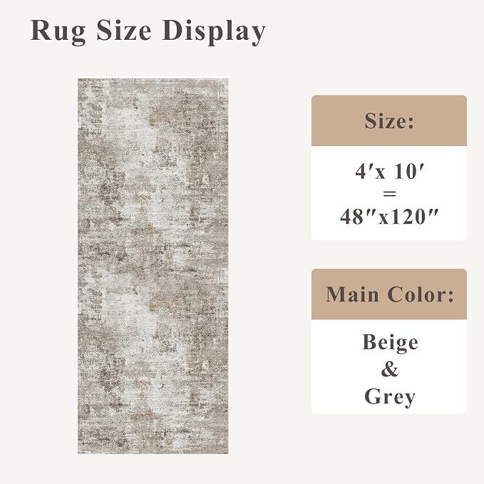 4x10 ft Extra Wide Hallway Rug – Non-Slip Washable Rubber-Backed Large Carpet - Image 2
