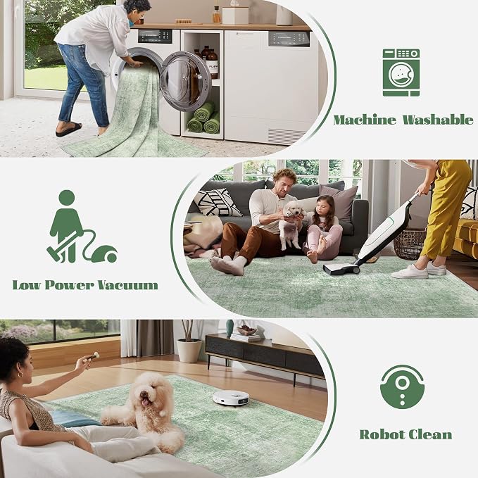 Area Rug 9x12 Washable Rug, Vintage Boho Medallion Rugs Non-Slip Soft Low Pile - Image 5