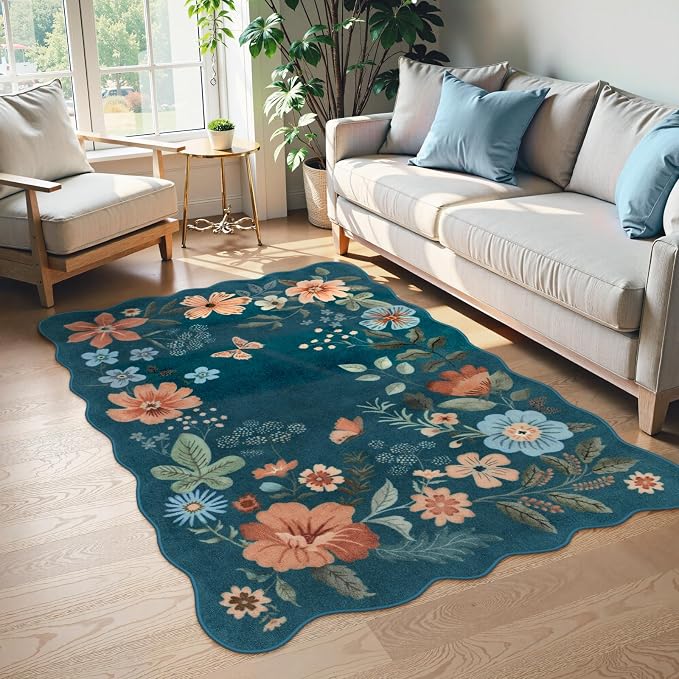 Lahome Floral Machine Washable Rug, 3x5 Rug Non Slip Soft Bedroom Rugs by Lahome