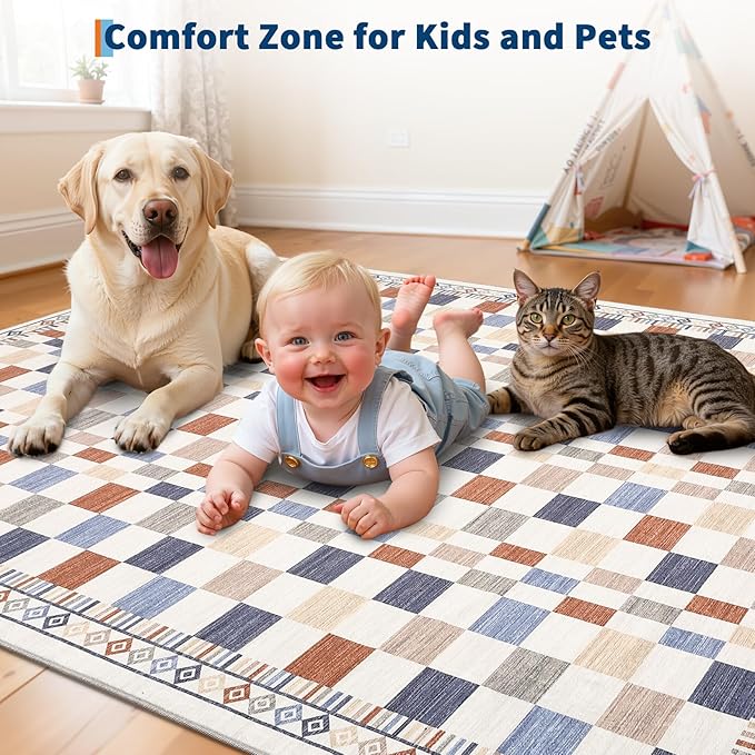 GarveeHome 4x6 Rug for Playroom Machine Washable Checkered Carpets for Bedroom - Image 5