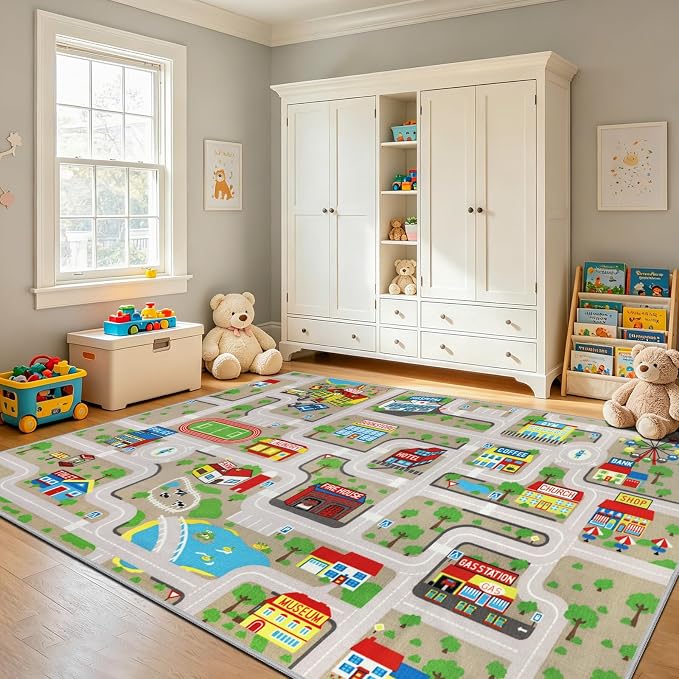 Capslpad Tan Car Road Kid Rug Carpet Playmat - Image 5