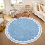 GarveeHome Scalloped Blue 6ft Round Rug Washable Non-Slip Soft Ultra-Thin Small - Image 2