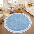 GarveeHome Scalloped Blue 4ft Round Rug Washable Non-Slip Soft Ultra-Thin Small by GarveeHome