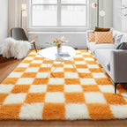 KICMOR Soft Fluffy 5x8 Orange and Cream White Rugs Living Room Carpets by KICMOR