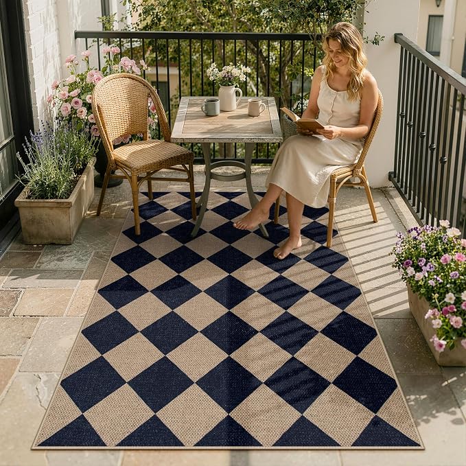 Lahome Colette Checkered Easy Jute Entry Rug, 3x5 Black Outdoor Patio Rug - Image 7