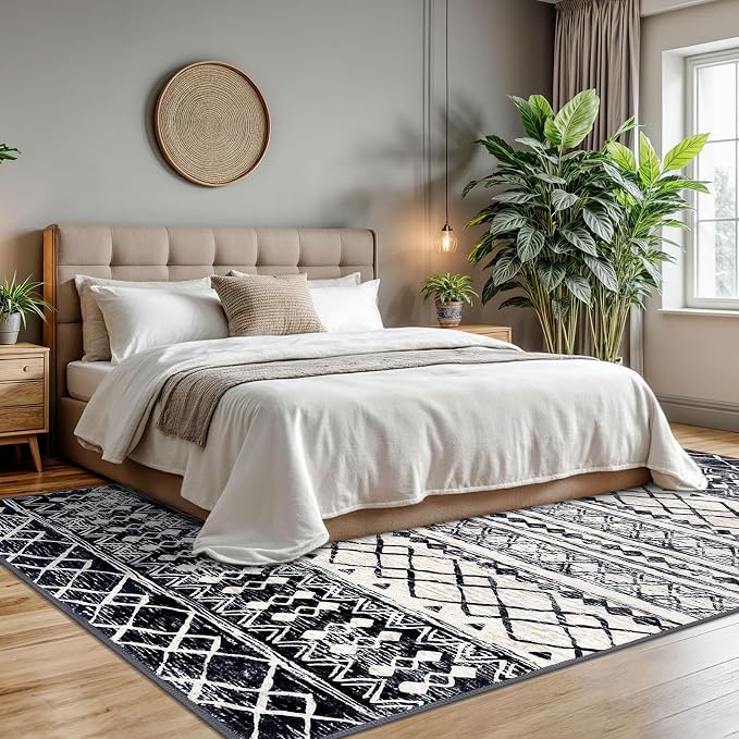 KUTA Moroccan 8x10 Area Rugs Black Navy Blue, Washable Boho Living Room Rug - Image 3