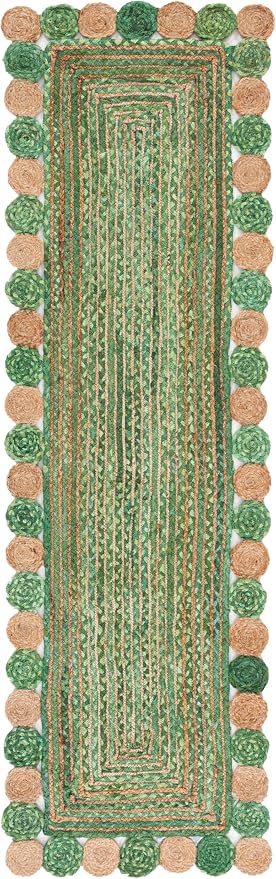 SAFAVIEH Cape Cod Collection 2' 3" x 8' Green / Natural CAP201Y Handmade Boho - Image 3