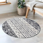 KUTA Round Washable Rug 3Ft Boho Black Navy Blue Entryway Rugs, Moroccan Foyer - Image 2