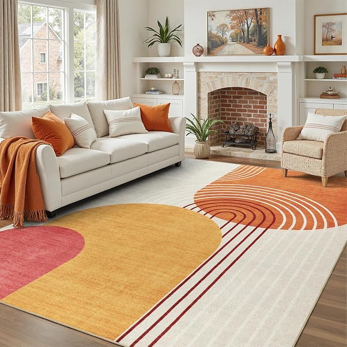 DCX Abstract Machine Washable 10x14 Rug, Mid Century Modern Rug by DCXWashableRug