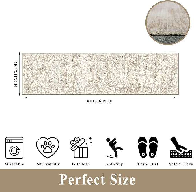 2x8 Runner Rug Washable Hallway: Non Slip Kitchen Runners - Image 2