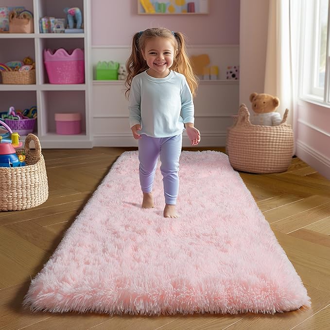 Amdrebio Pink Runner Rug 2x6 for Girls Bedroom, Fluffy Shaggy Bedside Floor by Amdrebio