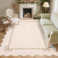 GarveeHome Scalloped Bow Rug for Living Room, Solid Beige Rug for Dorm by GarveeHome