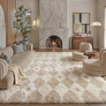 PureCozy Checkered Rug 9x12 Fluffy Shag Living Room Beige Area Rug Modern by PureCozy