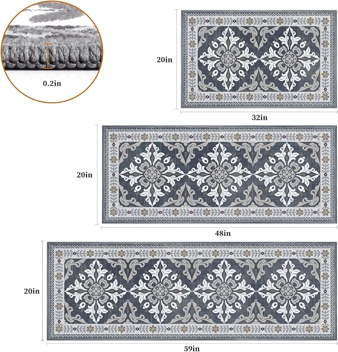 3-Piece Kitchen Rugs, Non-Slip & Washable Floor Mats, Water-Absorbent Area Pad - Image 2