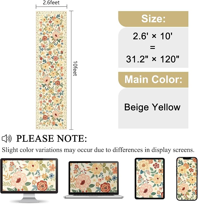 DUKINO Runner Rug for Hallway, 2.6x10 Washable Floral Long Kitchen Rug - Image 2