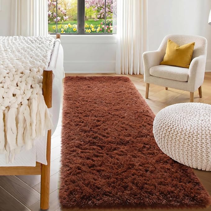 ONASAR Brown Runner Rugs for Bedroom Living Room, Fluffy 2x6 Bedside Hallway by ONASAR