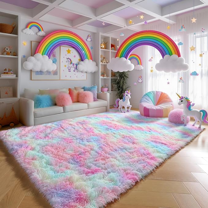 PAGISOFE 9x12 Rainbow Large Area Rug, Plush Rugs - Image 3