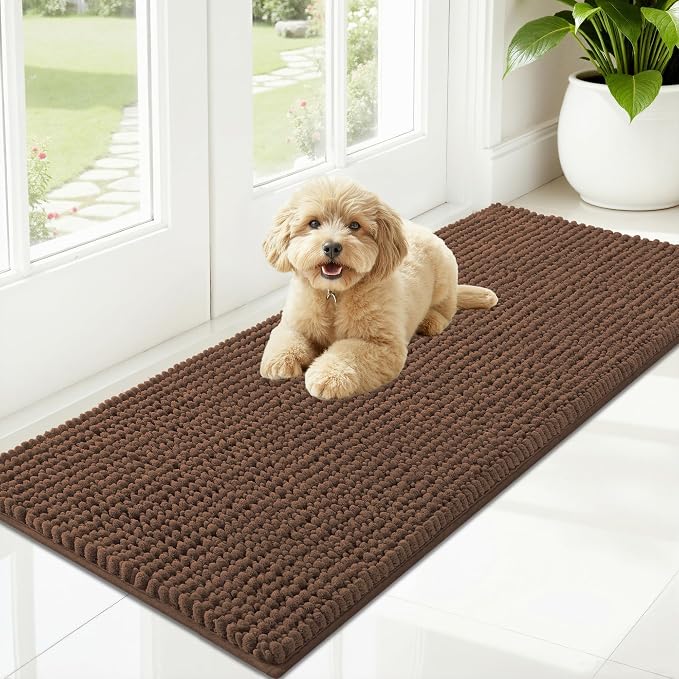 OLANLY Dog Door Mat for Muddy Paws 47x20, Ultra Absorbent Chenille Mud Doormat by OLANLY