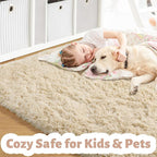 Amdrebio Beige Area Rugs for Living Room Bedroom, 6x9 Fluffy Plush Shag Furry - Image 2